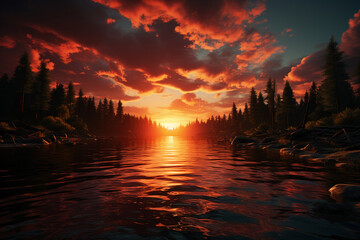  the sun gradually sets, and the sky is dyed with orange. AI generative