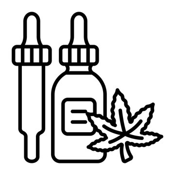 Essential Tinctures and Serum 100 ml vector outline design, hallucinogen and stimulant symbol, thca and cbda sign, psychoactive nature drug stock illustration, Weed Oil Bottle with Dropper concept