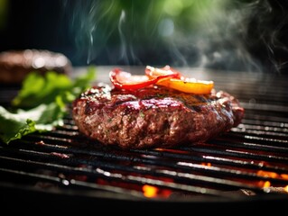 Hamburger on a grill, close-up shot