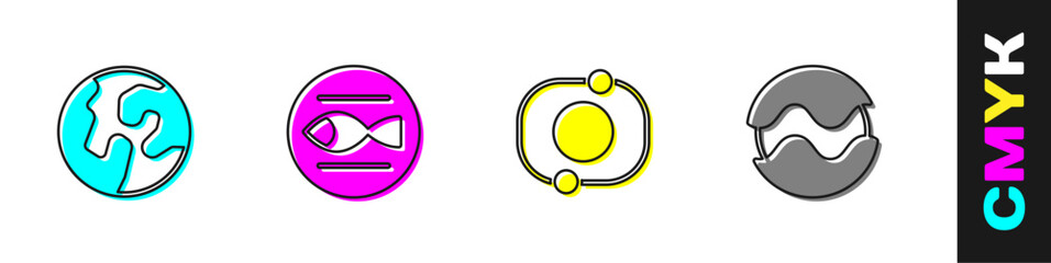 Set Earth globe, Pisces zodiac, Solar system and Planet icon. Vector