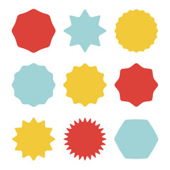 Set of vector starburst.Starburst shape set. Vector burst icon. Promotional badge.Bursting icon.Sunburst seamless sticker collection.