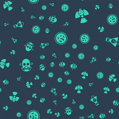 Set Petri dish with bacteria, Radioactive, Gas mask and Bottle potion on seamless pattern. Vector