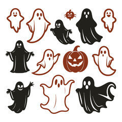 cute Halloween ghost icon vector set for logo