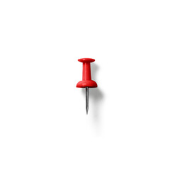Close up view red thumb pin isolated on white background.
