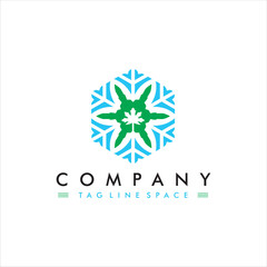 Snowflake Canada  Geometric Hexagonal Logo with a Maple Leaf  at the Center as a Negative Space