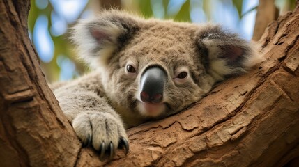 Fototapeta premium Koala resting in a eucalyptus tree 