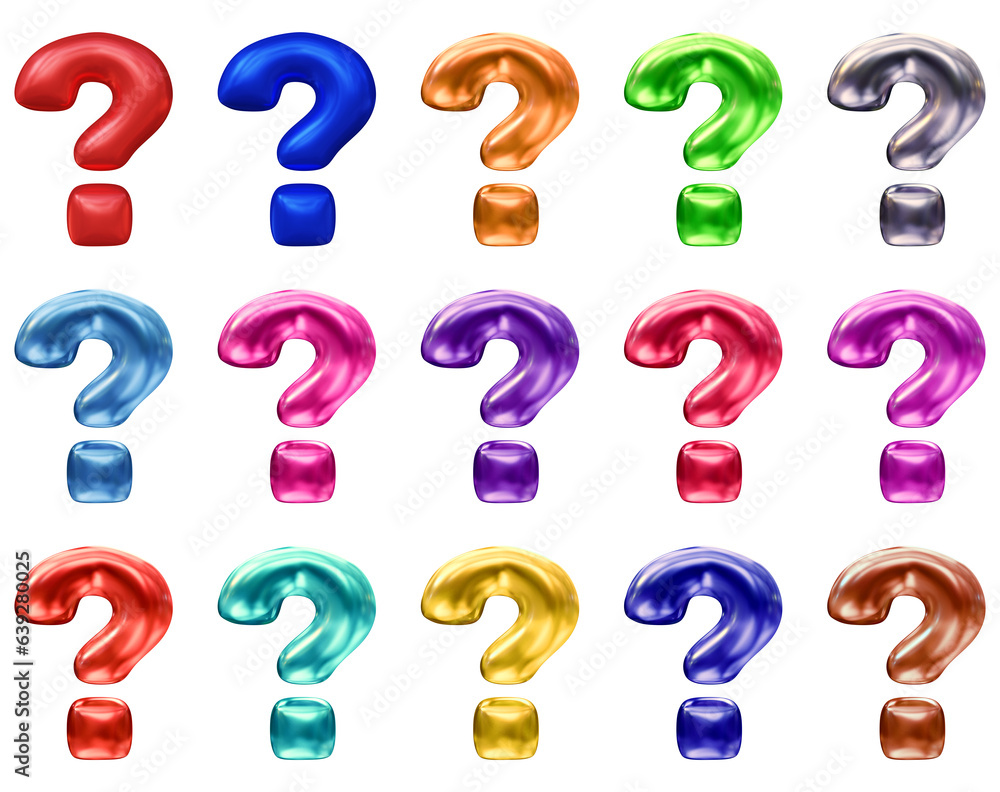 Poster set of question mark symbol design. ask icon or sign shape isolated on transparent background in 3d 
