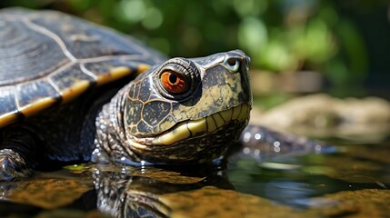 Obraz premium Turtle's face reflected in a pond 
