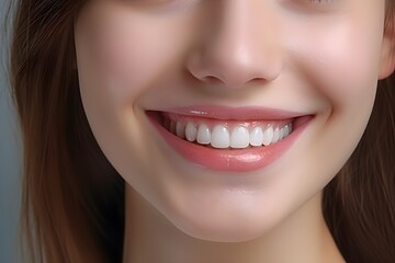 Obraz premium Portrait of girls smile, see beautiful straight teeth on white background