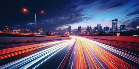 timelapse of a busy highway by night. 