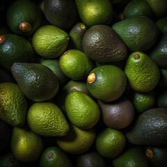 Realistic photo of a bunch of avocados. top view fruit scenery