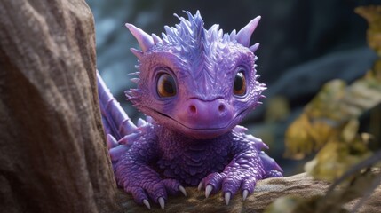 photorealistic rendering of a purple baby dragon.Generative AI