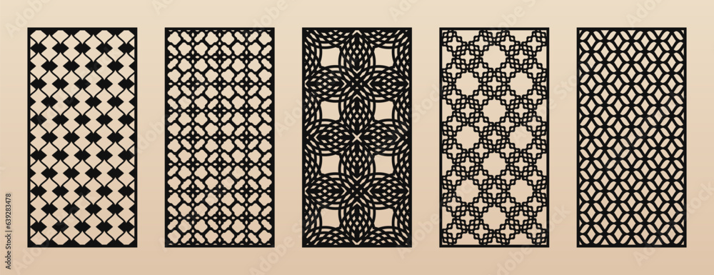 Leinwandbilder decorative panels for cnc, laser cutting. vector set of elegant patterns with abstract geometric gri