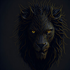 Three-dimensional design of a lion portrait on a black background