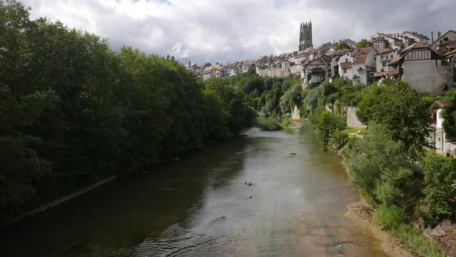 Fribourg cityscape with a view on Sarine river, Switzerland
