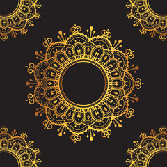 Luxury ornamental mandala design background in gold, Luxury wedding invitation, Ornamental floral corner frame, black background with gold mandala decoration