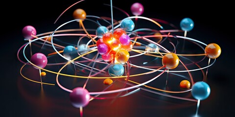 3D Model of Quantum Atom - obrazy, fototapety, plakaty
