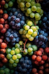 Realistic photo of different kind of grapes. top view fruit scenery