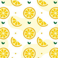 Lemon Slice Seamless Pattern. Colorful Summer Pattern. Fresh Citrus Fruit Background With Green Leaves. Lime Slice Pattern