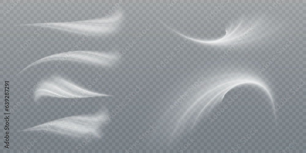 Poster Design element to visualize the flow of air or water.
  Set of white airflow wave effects. vector png