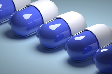 【3DCG】青色の薬のカプセルの錠剤　薬品
