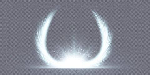 Glowing stylized angel wings on a transparent background. wings overlay light effect vector.