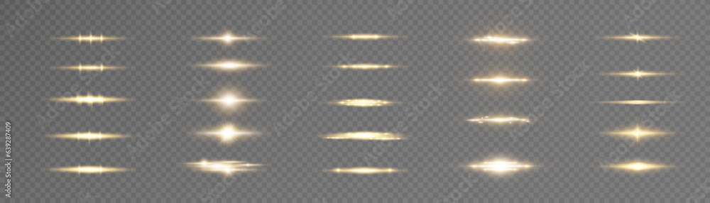 Fototapete set of horizontal light effects of curved light swirls. flashes of light on a transparent background