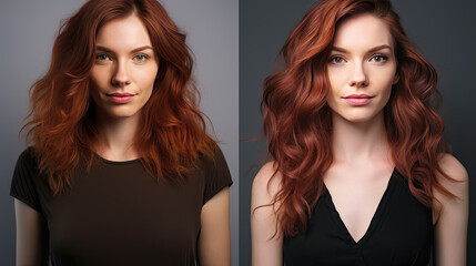 Before and after portrait of a young woman