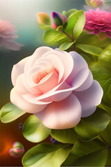 A group colorful flowers design  on a blue background