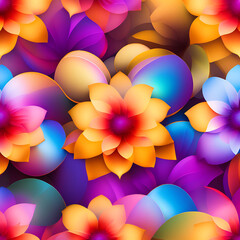 A group colorful flowers design  on a blue background