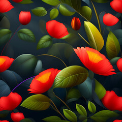 A group colorful flowers design  on a blue background