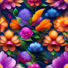A group colorful flowers design  on a blue background