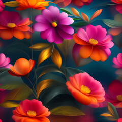 A group colorful flowers design  on a blue background