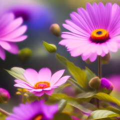 A group colorful flowers design  on a blue background