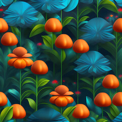 A group colorful flowers design  on a blue background