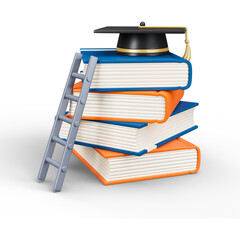 Books with graduation hat icon isolated 3d render