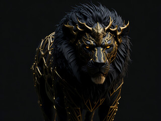 Winged lion in a black background