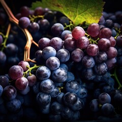 Realistic photo of a bunch of grapes. top view fruit scenery