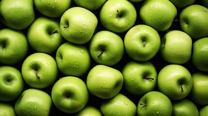 Realistic photo of a bunch of green apples. top view fruit scenery - Powered by Adobe