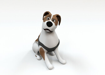 Cartoon surprised dog look 3d render isolated on white background.