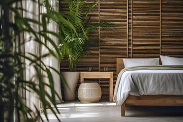 modern bedroom with bamboo decorations 