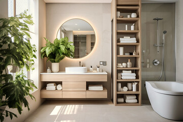 Fototapeta na wymiar modern bathroom interior white and beige 