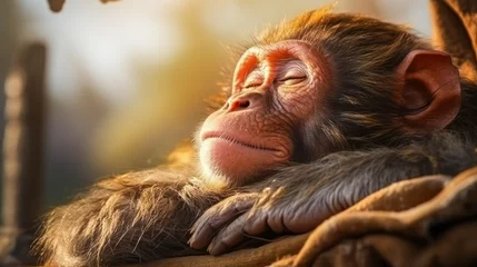 Deurstickers Close-up of a sleeping monkey highlighting wildlife conservation © Sachin