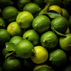 Realistic photo of a bunch of limes. top view fruit scenery