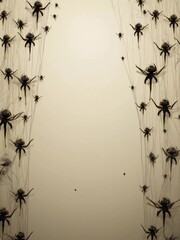 realistic drawing with hanging spiders for decoration and covering on a transparent background. Spooky background for Halloween, AI generator