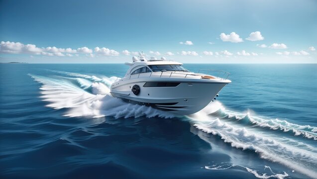"Graceful Speed: Luxurious Motor Boat Sailing Across the Azure Sea"