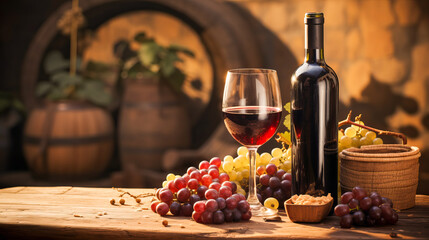 Grapes harvest in vineyard in the box. Farmers harvesting grape. Wine making concept. - obrazy, fototapety, plakaty