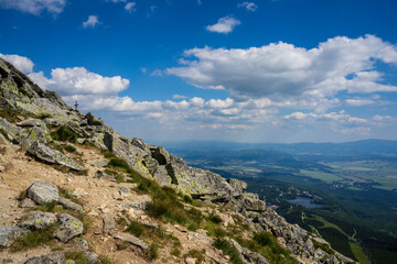 Fototapeta na wymiar View of Strbske Pleso from the top of Predne Solisko. Slovakia.