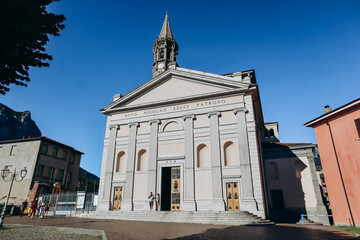 Fototapeta na wymiar Lecco, Italy - August 7, 2023: The Basilica of San Nicolo, the main place of Catholic worship in Lecco