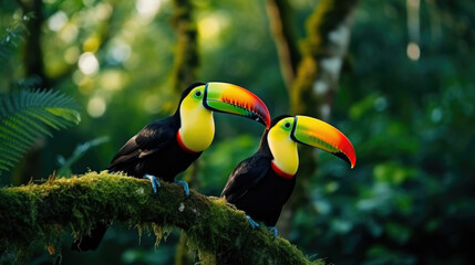 Toucan sitting on the branch in the forest